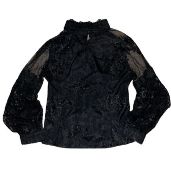 Tops - Black sheer and embroidered long sleeve high neck top size S